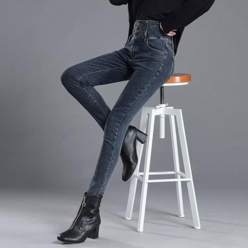 High Waist Black Jeans Boyfriends Mom Jeans Korean Vintage Jean Winter Womans Jeans Plus Size Warm Elastic Pencil Pants
