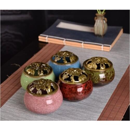 Lucky Home Decoration for Incense Black Glaze Disc Censer Ceramic Incense Burner Incense Seat Indoor Household G