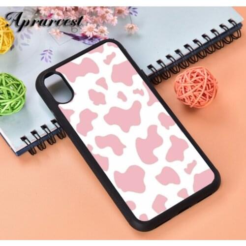 Aprarvest Pastel Pink Cow Print Silicone Rubber Phone Case Cover For iPhone 6 6S 7 8 PLUS X XS XR 11 12 MINI PRO MAX