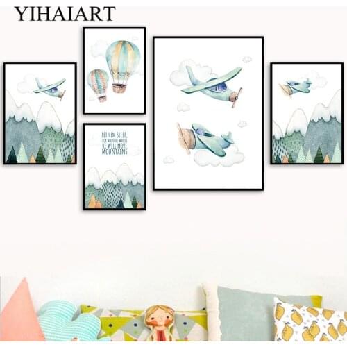 Nordic Nursery Canvas Wall Art Print Painting Airplane Mountain Picture Simplicity Child Cartoon Poster Kids Baby Bedroom Decor