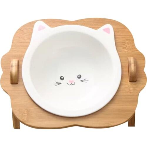 Legendog Convenient Pet Bowl Non-Skid Ceramic Bamboo Kitten Feeder Bowl Cat Water Dish With Stand For Cat Dog Supplies