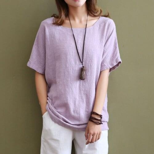 Blusas mujer de moda 2018 original summer TEES cotton and linen womens white pullover shirt casual top short sleeve T-shirt