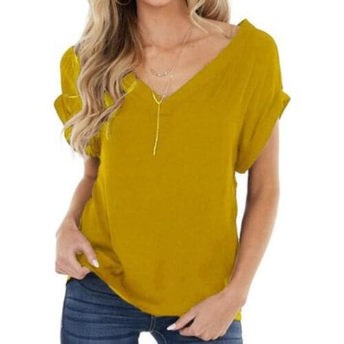 Summer Womens New Splicing Chiffon Loose V-neck Bat Sleeve Sexy Simple Casual Large Womens T-Shirt Multi Color