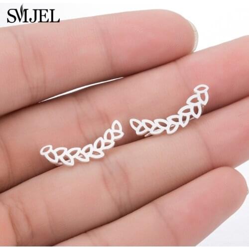 SMJEL Boho Leaf Earrings Ear Crawlers Wedding Jewelry Bridal Leaves Branch Ear Climber Stud Earring Women Bijoux ED280
