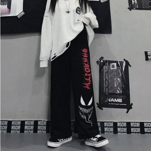 Oversized Mall Goth Pants Grunge Punk Ccartoon Anime Print Wide Leg Pants Streetwear Graffiti High Waist Pant Y2K Women Trousers