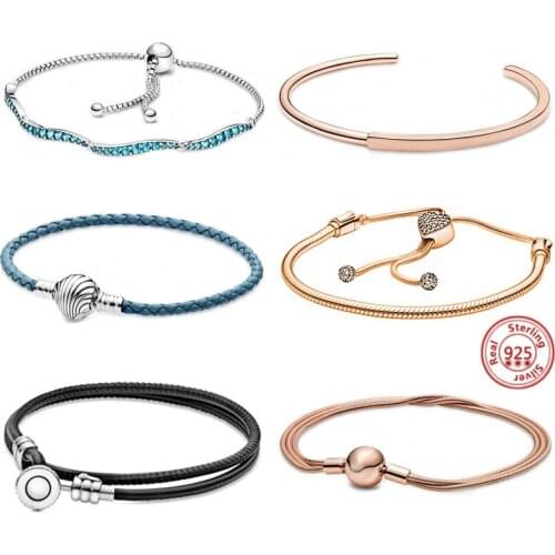 TOP SALE Pulseira Bracelet Femme 925 Sterling Silver Heart Snake Chain Bracelet For Women Fit Original Charm Beads Jewelry Gift
