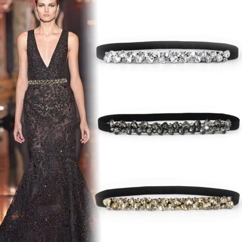 Women Fashion Waist Belt Womens Slim Diamond InlaidDecorative Skirt Belt Waistband High Quality Glass Drill Ceinture Femme