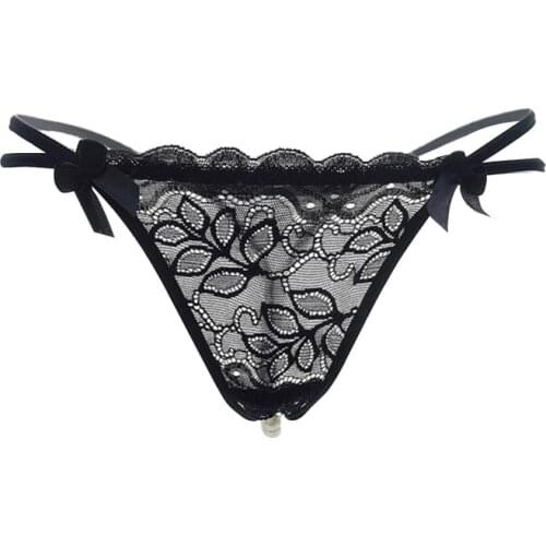 Women Sexy Lingerie Open Crotch Panties Hot Erotic Porn Transparent Lace Underwear Crotchless Bikini Strappy G-string With Pearl