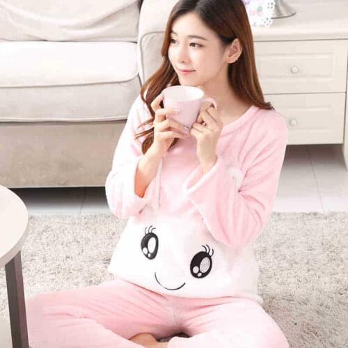 2019 winter Women pajamas set Women Pyjamas Thick Flannel Cute Sheep Female Warm Winter Pajama Set Long Sleeve Full Trousers