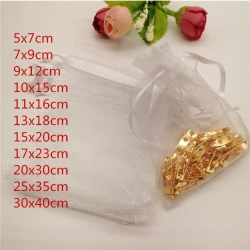 100pcs White Organza Jewelry Bags Pouch Drawstring Bag Jewelry Packaging Display 5x7/7x9/13X18cm Packaging For Jewelry Pouches