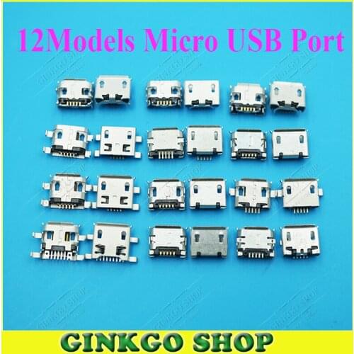 12Models, 60pcs Micro USB Jack Tablet MID Smartphone Mobile Phone Charging Socket tail plug Mix Pins 5p V8 Port