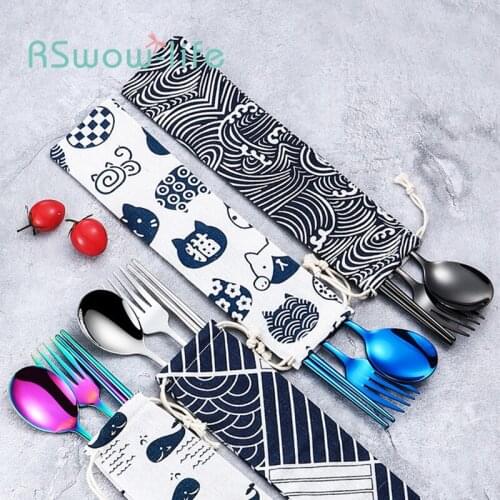 3 Pcs Portable Tableware 304 Stainless Steel Spoon and Chopsticks Set Eco-friendly Cutlery Set Stainless Travel Cutlery Set