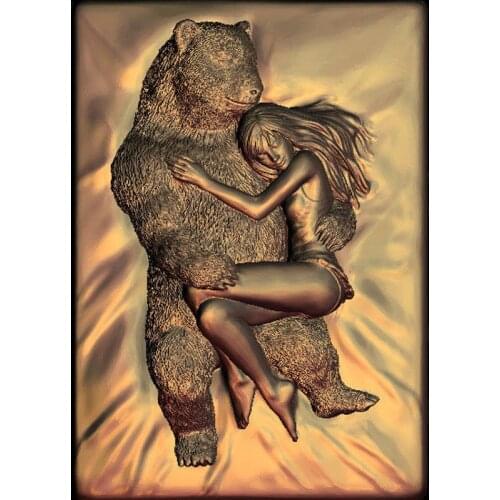 Beauty and bear 3d model STL relief for cnc STL format woman and the bear 3d Relief Model STL Router 3 axis Engraver ArtCam
