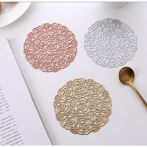 4pcs Nordic Style Cup Mat Rose Shape Coaster PVC Thermal Insulation Pad Household Anti Scalding Pad Bowl Mats Decorative Pad