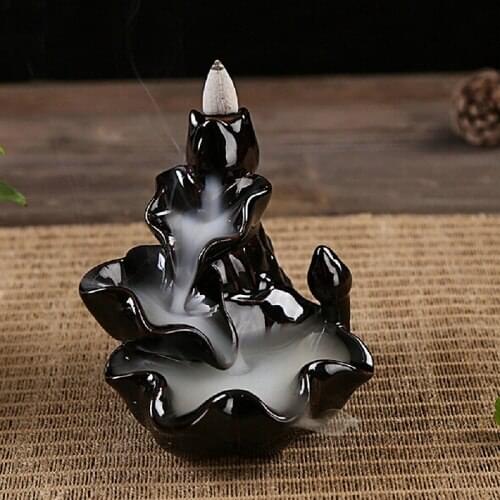 5Pc Backflow Incense Cones With 1Pc Ceramic Burner Bullet Incense Stickers Holder Lotus Pond Ceramic Censer Home Decor No9