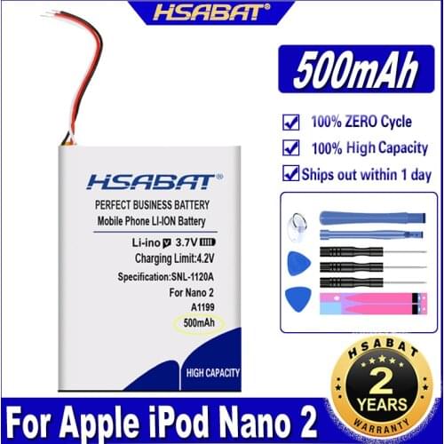 HSABAT 616-0283 616-0287 500mAh Battery for iPod Nano 2nd Generation 2 Gen Nano 2 2G 4GB A1199 Nano2 Batteries