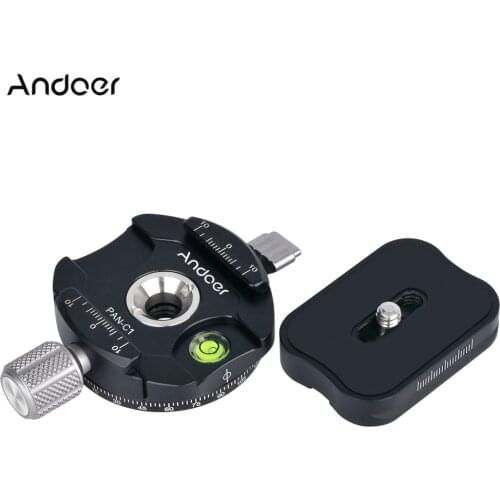 Andoer PAN-C1 Panoramic Tripod Head Clamp Adapter Aluminum Alloy with Quick Release Plate for Arca-Swiss AS Standard QR Plates