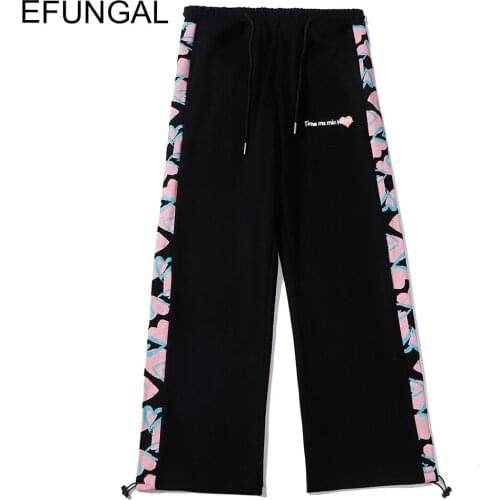 Hip Hop Joggers Side Patchwork Heart Print Cargo Harem Pants Men Streetwear Autumn Cotton Sweatpants Track Trousers Full Length