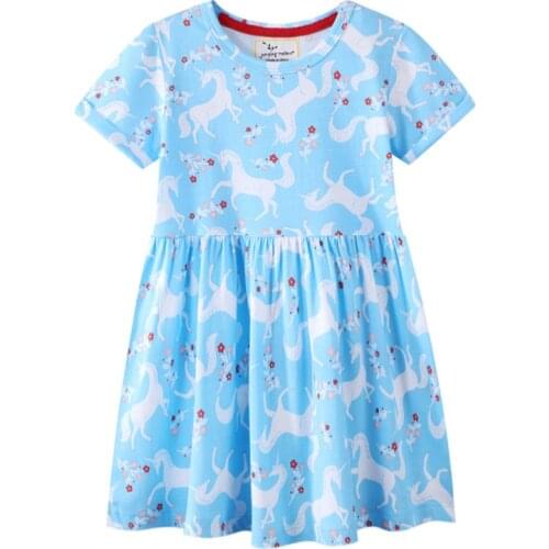 Jumping Meters Summer New Arrival Short Sleeve Princess Girls Dresses With Unicorns Print Childrens Frocks Toddler Clothes