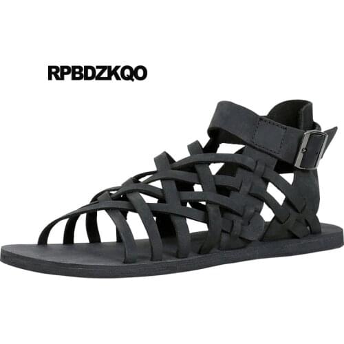 Designer Brown Open Toe Shoes Italian Beach Roman Boots Strap Fashion Genuine Leather Flat Men Gladiator Sandals Summer Black