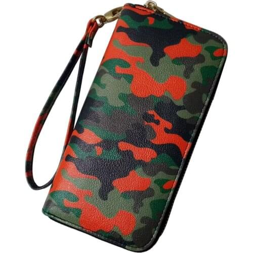 KANDRA New Fashion Camo Long Zipper Wallet Women PU Leather Credit Card Wallets Ladies Wristlet iphone Purse Clutch Money Bag