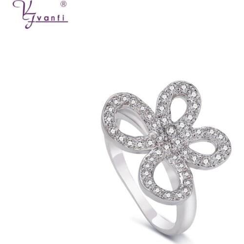 Kfvanfi Animal Insect Butterfly Finger Ring Cubic Zirconia Stone White Gold Ring For Women