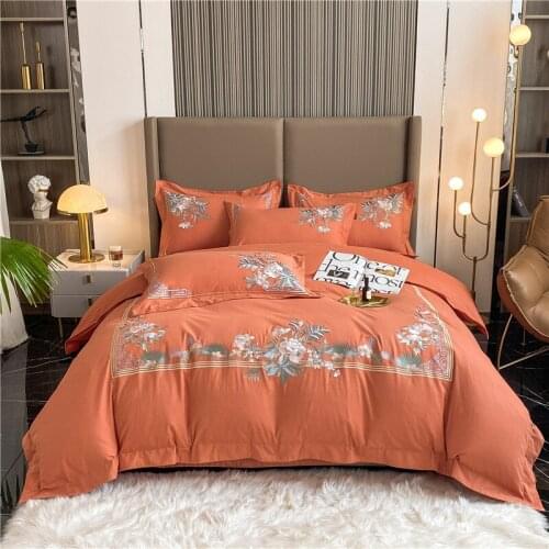 Luxury Flowers Embroidery Bedding Set 100S Egyptian Cotton Duvet Cover Set Quilt Cover Bed Comforter Set Fitted Sheet Pillowslip