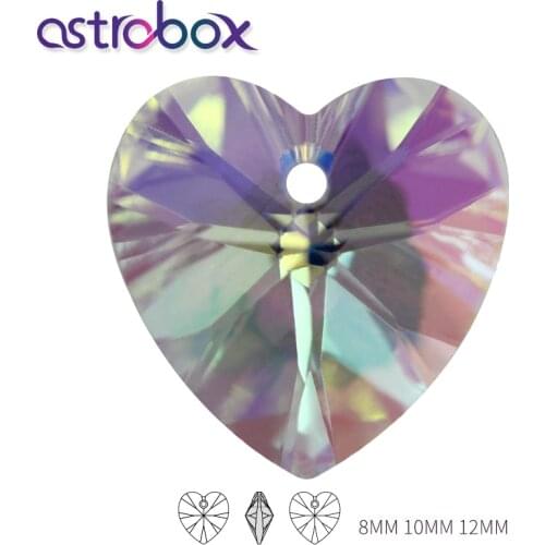 Crystal AB Love Heart Rhinestones K9 Glass Stones Loose Pendant Strass Custom Jewelry Making Earring Necklace Decoration