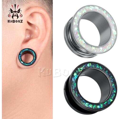 KUBOOZ Trendy Popular Stainless Steel Annulus Opal Ear Piercing Tunnels Gauges Stretchers Body Jewelry Earring Earring Expanders