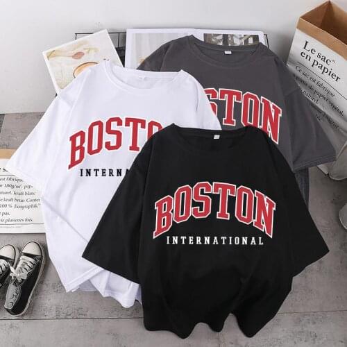 Harajuku Summer Womens T-shirt Casual Boston Print Top T-shirt Womens T-shirt Short Sleeve T-shirt Oversized Streetwear shirt