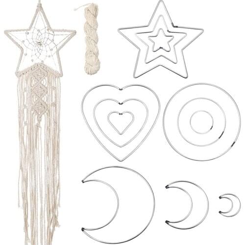 13 Pieces Dream Catcher Metal Rings Macrame Rings Hoops Moon Star for DIY Wreath Hanging Ornaments Handmade Crafting