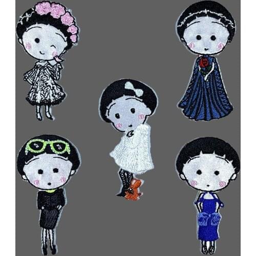 Kawaii Lovely Girl Iron On Patches Sewing Lady Embroidered Badge DIY Apparel Accessories Applique for Jacket Clothes Stickers