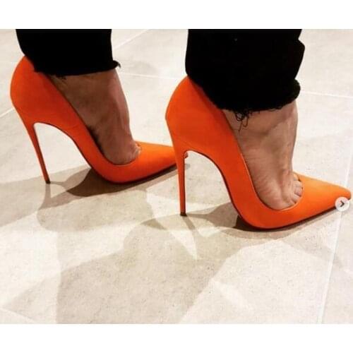 Moraima Snc Sexy Orange High Heel Shoes Pointed Toe 12cm Thin Heels pumps Party Dress Shoe Leather Heels