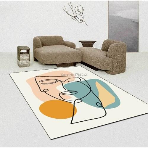 Morandi Pink Green Yellow Geometric Lines Face Imitation Cashmere Living Room Bedroom Bedside Non-slip Carpet Floor Mats