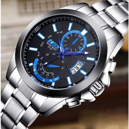 2019 New BOSCK Casual Business Watch Men Stainless Steel Water Resistant Quartz watch date Clock Calendar Watches Montre Homme