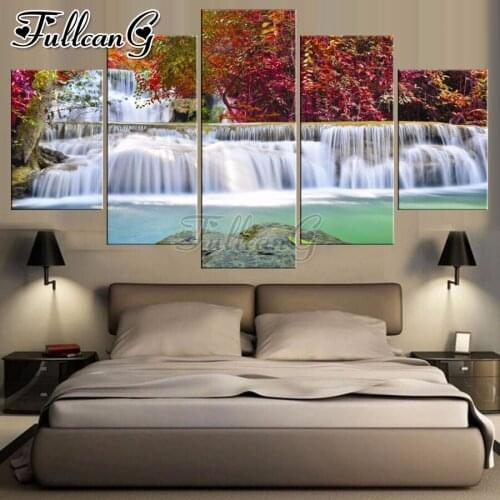 FULLCANG Natural scenery waterfall diy 5 piece diamond painting full square round drill mosaic embroidery kit home decor FC2389