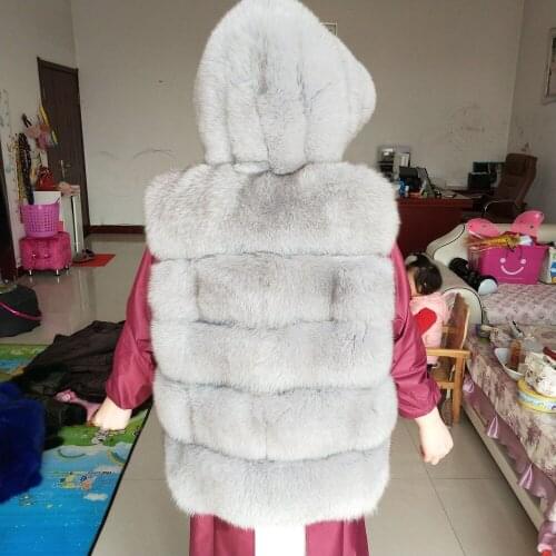 New brand fox vest spring warm fur vest hat fashion women new fox vest hood