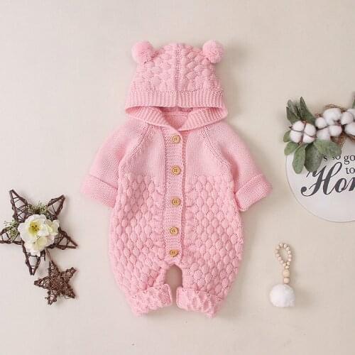 Pudcoco US Stock Autumn Winter Baby Warm Rompers Knitting Cotton Soft Hooded 3D Animal Hat Jumpsuit Baby Girl Boy Fall Rompers