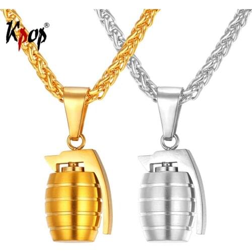 Kpop Grenades Pendant Neckalce Rock Punk Statement Jewelry Gold Color Stainless Steel Necklace for Men P1891