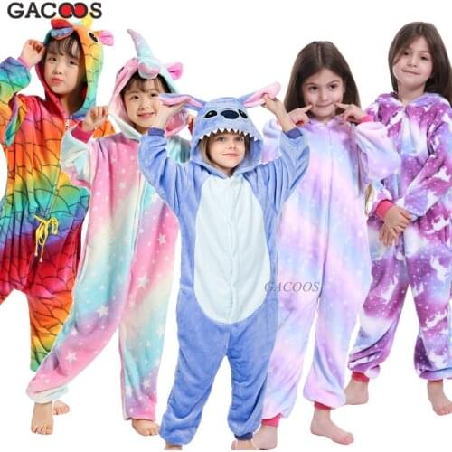 Kugurumi Children Sleepwear for Boys Girls Unicorn Pajamas Flannel Kids Stitch Unicornio Pijamas Animal Winter Onesies Clothes