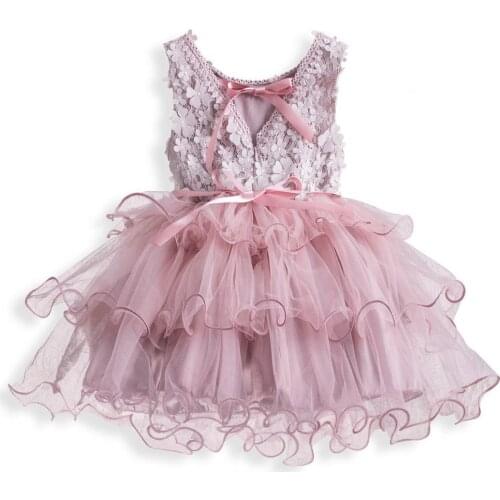 Girl Dress Sleeveless Beautiful Lace Mesh Fashion Pleated Dress for Party