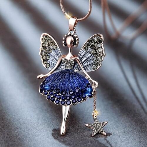 Rhinestone Sweater Chain Elves Shape Fashion Korean Kpop All-match Elegant Fairy Jewelry Accessories Pendant Long Necklace
