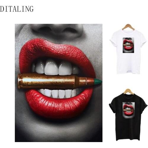 Thermal Stickers Lips Patch For T-Shirt Hoodies Cool Girls Iron-On Transfers For Clothing Bullet Appliqued DIY Washable Stickers