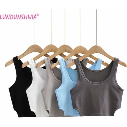LUNDUNSHIJIA 2021 Summer Crop Tops Solid Cotton Women Sexy Tank Tops Streetwear Sleeveless Side Opening Vests Top Feminino
