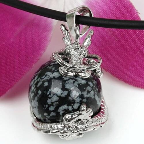 Trendy-beads Vintage Style Silver Plated Snowflake Stone Inlay Chinese Dragon Pendant Fashion Jewelry