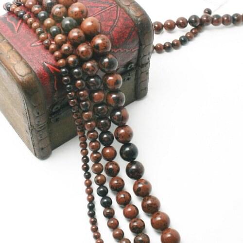 On Sale! New Arrivals 4/6/8/10 Natural Round Ball Gem Stone Beads Brown Obsidian Beads 15" DIY For Fashion Charms Jewelry BTB759