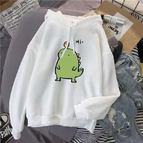 Sweatshirts Kawaii Cartoon Dinosaur Print Hoodies 2021 New Women Hoodies Long Sleeve Plush Fleece Pullover Autumn Tracksuits