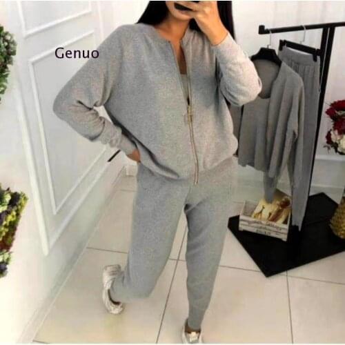 2021 Autumn Winter Sweatsuits New Sweet Chain Vest Knitwear + Elastic Pants Three-Piece Set Women Three Piece Outfits