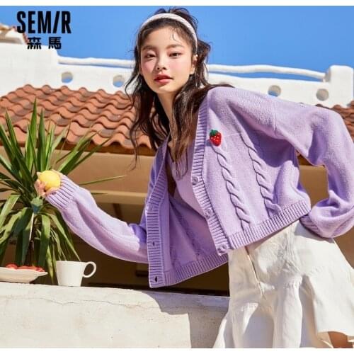 SEMIR Knitted Suit Women 2021 Spring New Ins Short Suspender skirt with V-Neck Cardigan Sweater Loose Clothes Set