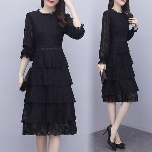 Womens Cute Black Cake Dress 2021 Autumn Lady Long Sleeve Party Cocktail Slim Casual Loose Birthday Outfits A-Line Dress Clothes